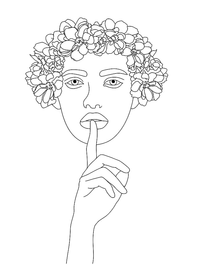 Floral Crown Shhh Minimalist Line Art