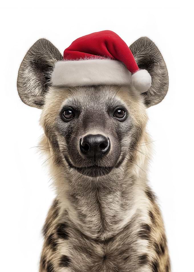 Christmas Hyena with Santa Hat