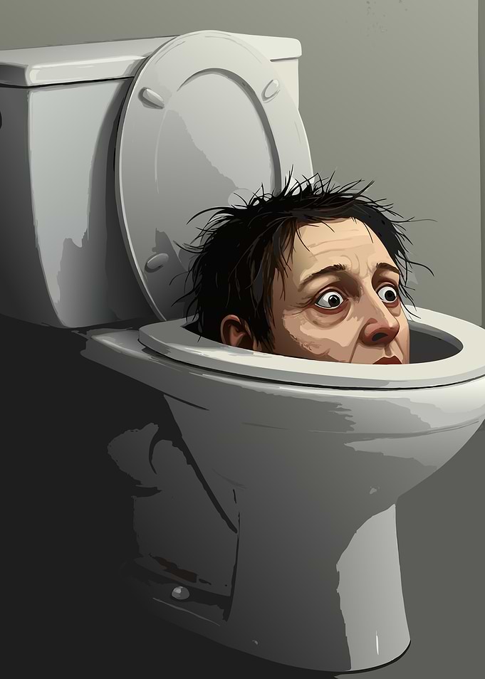 Man in Toilet Bowl Illustration