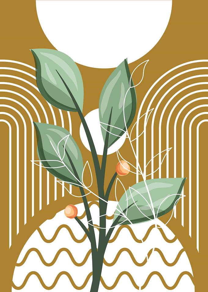 Abstract Botanical Illustration with Geometric Elements