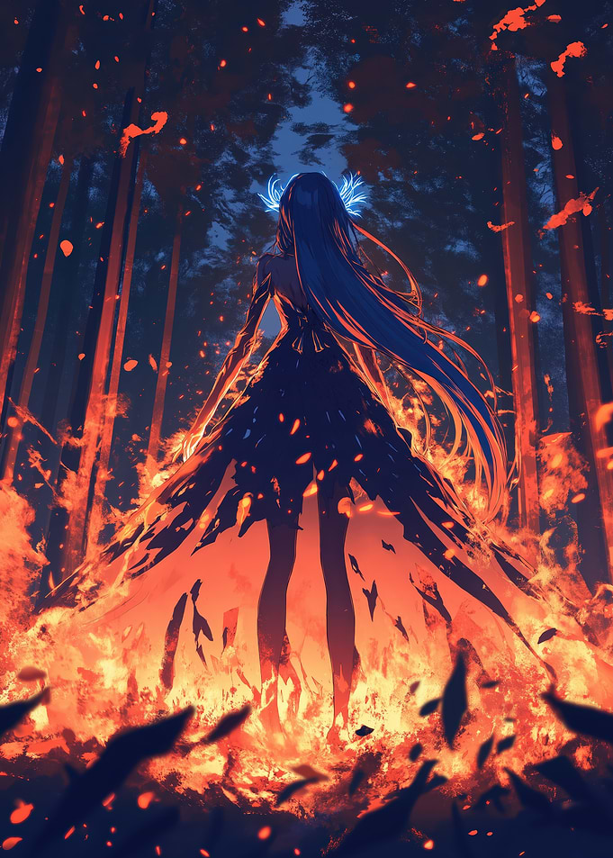 Fiery Forest Anime Girl