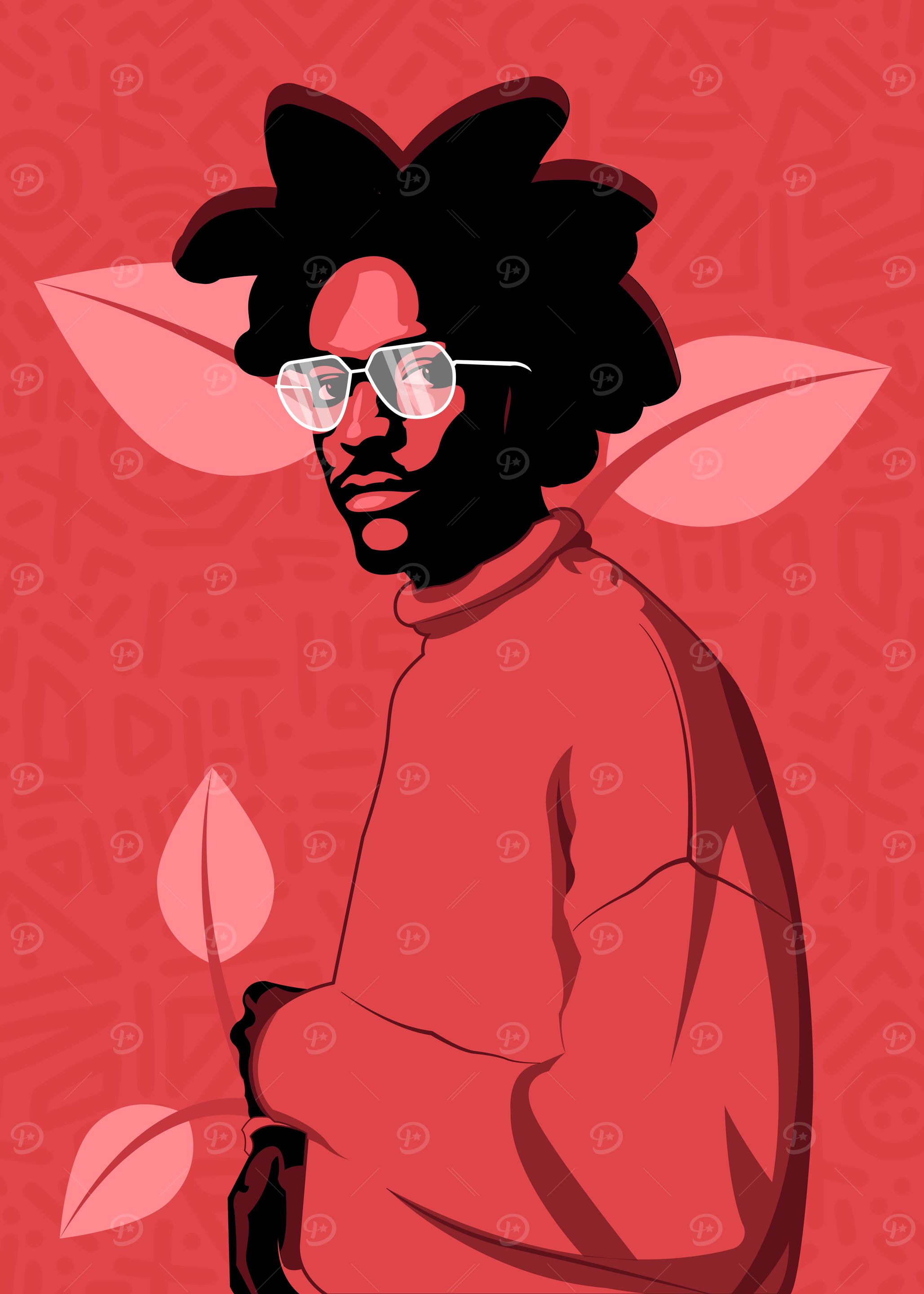Pink Floral Silhouette of an African Man