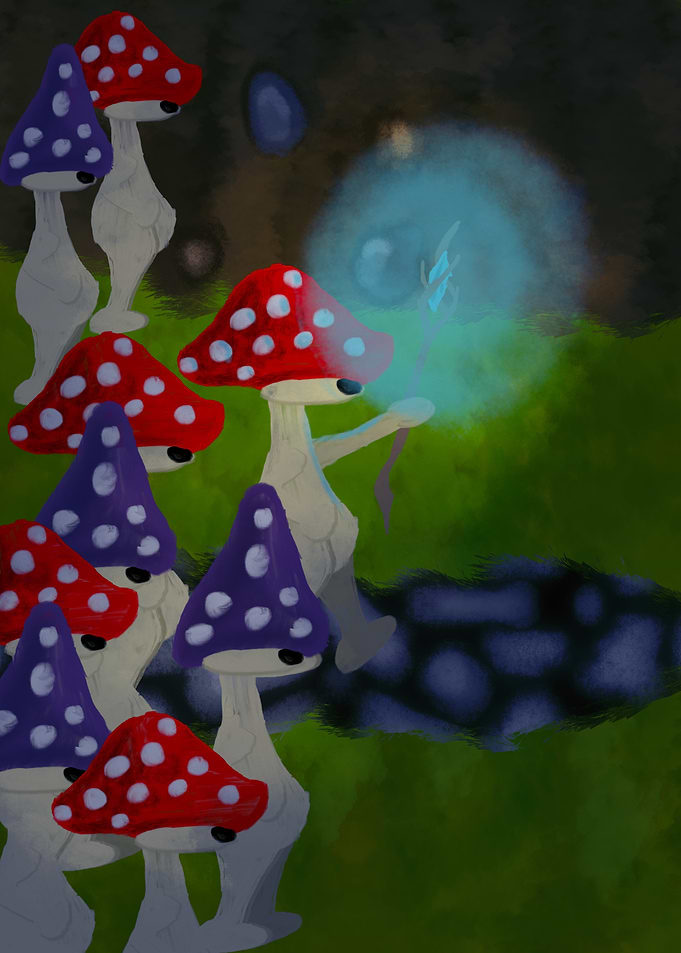 Mushroom People in Forest