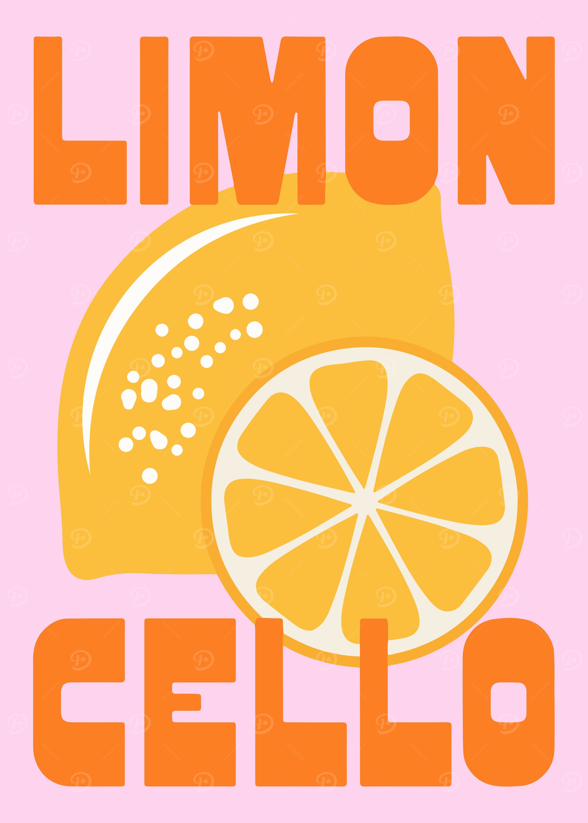 Vibrant Lemon Cello Poster, Retro Art Print, Kitchen Decor, Citrus Wall Art, Summer Vibes,