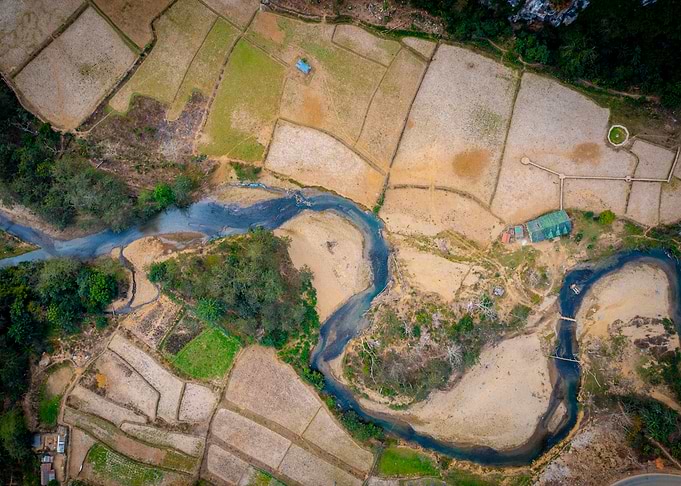 Aerial View of River and Fields