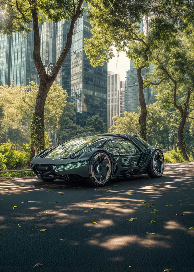Futuristic Car in Urban Park Setting