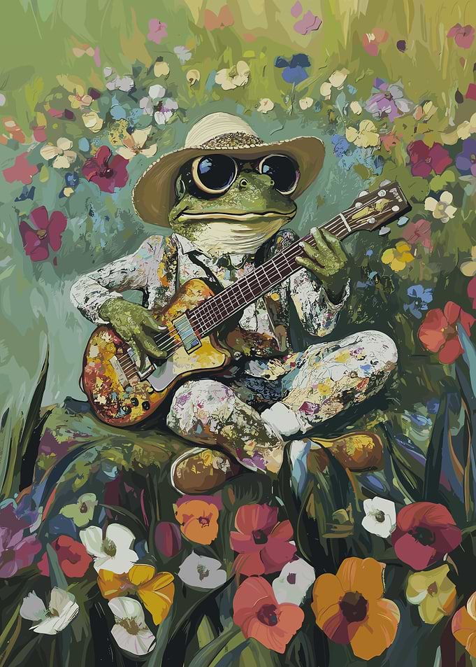 Toad Guitarist in Flower Garden