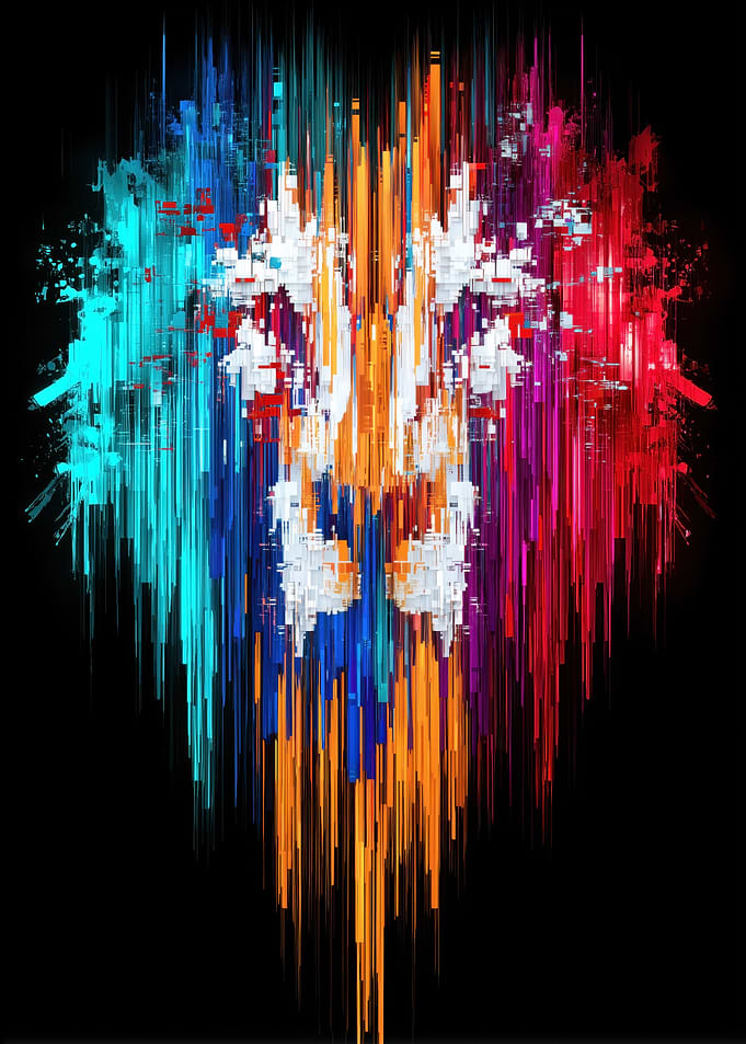 Abstract Colorful Pixelated Face on Black