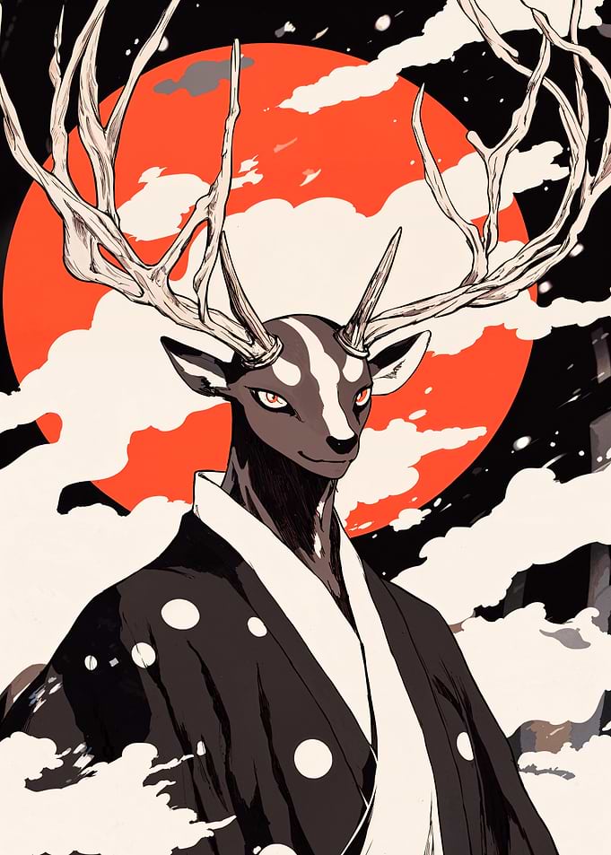 Anthropomorphic Deer in Kimono Art