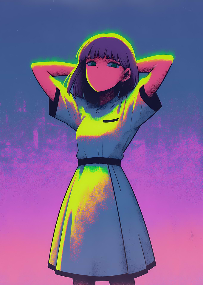 Anime Girl with Hands Behind Head