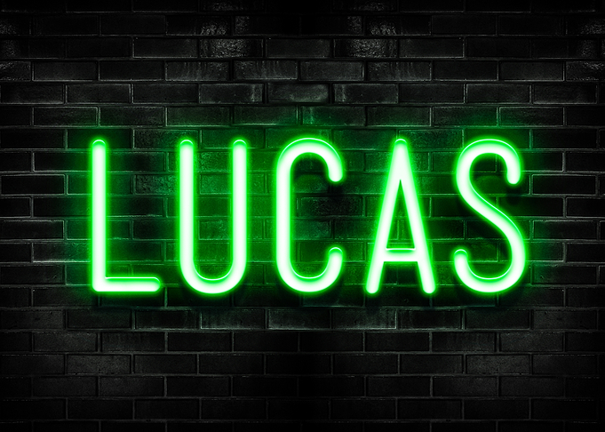 Lucas Neon Sign on Brick Wall