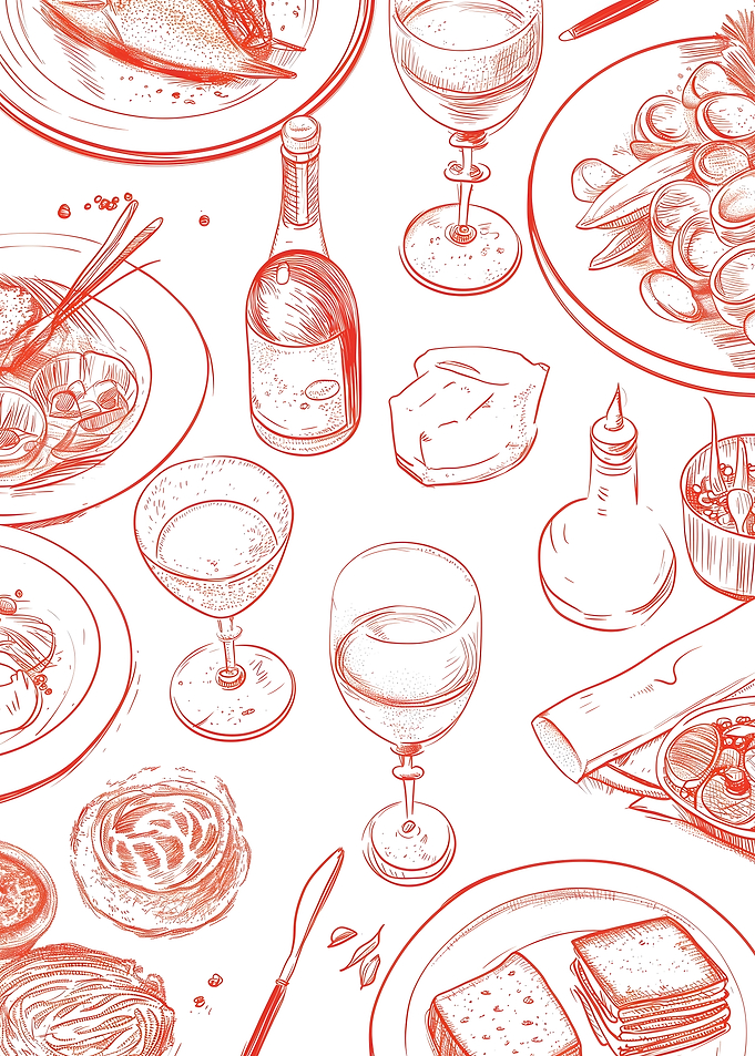 Food and Wine Sketch Illustration