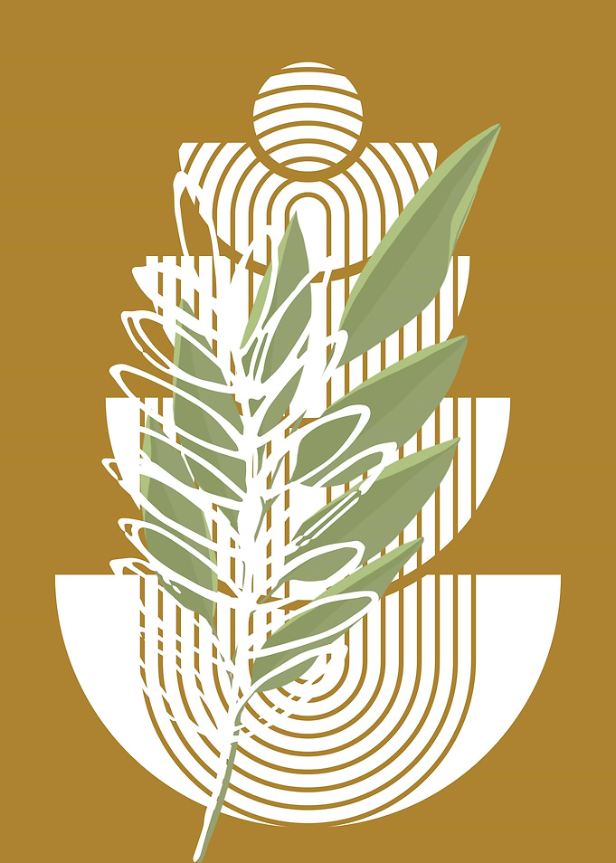 Abstract Botanical Art with Geometric Shapes