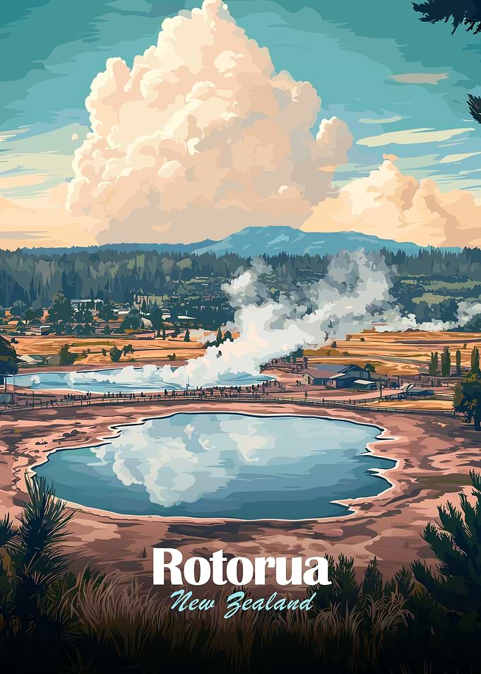 Rotorua New Zealand Travel Poster