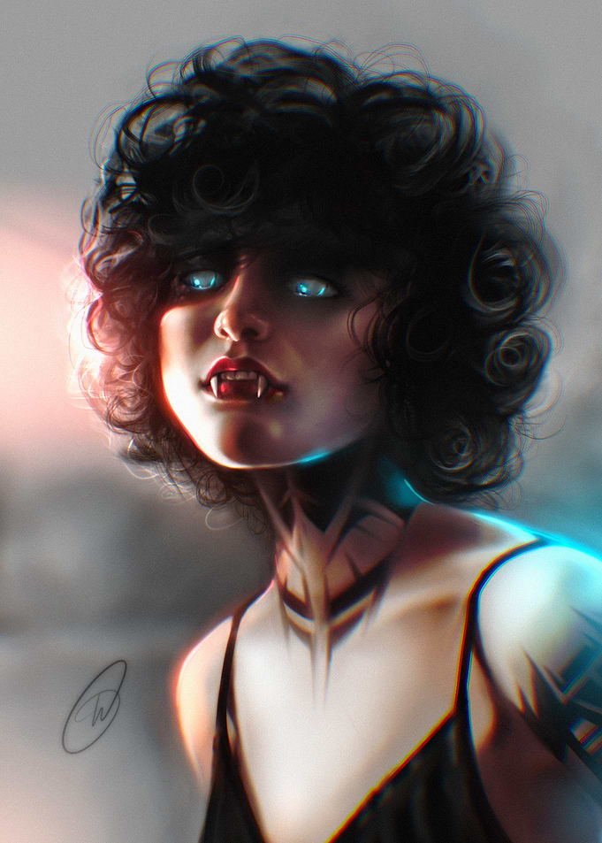Vampire Girl Portrait with Glowing Eyes