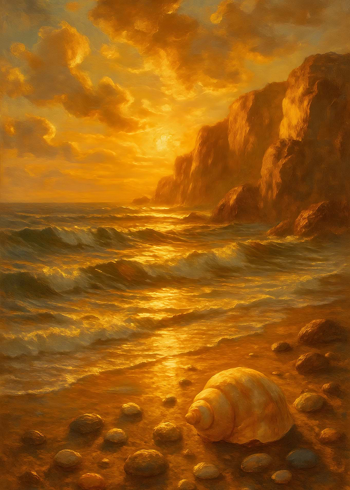 Golden Coastline with Seashell