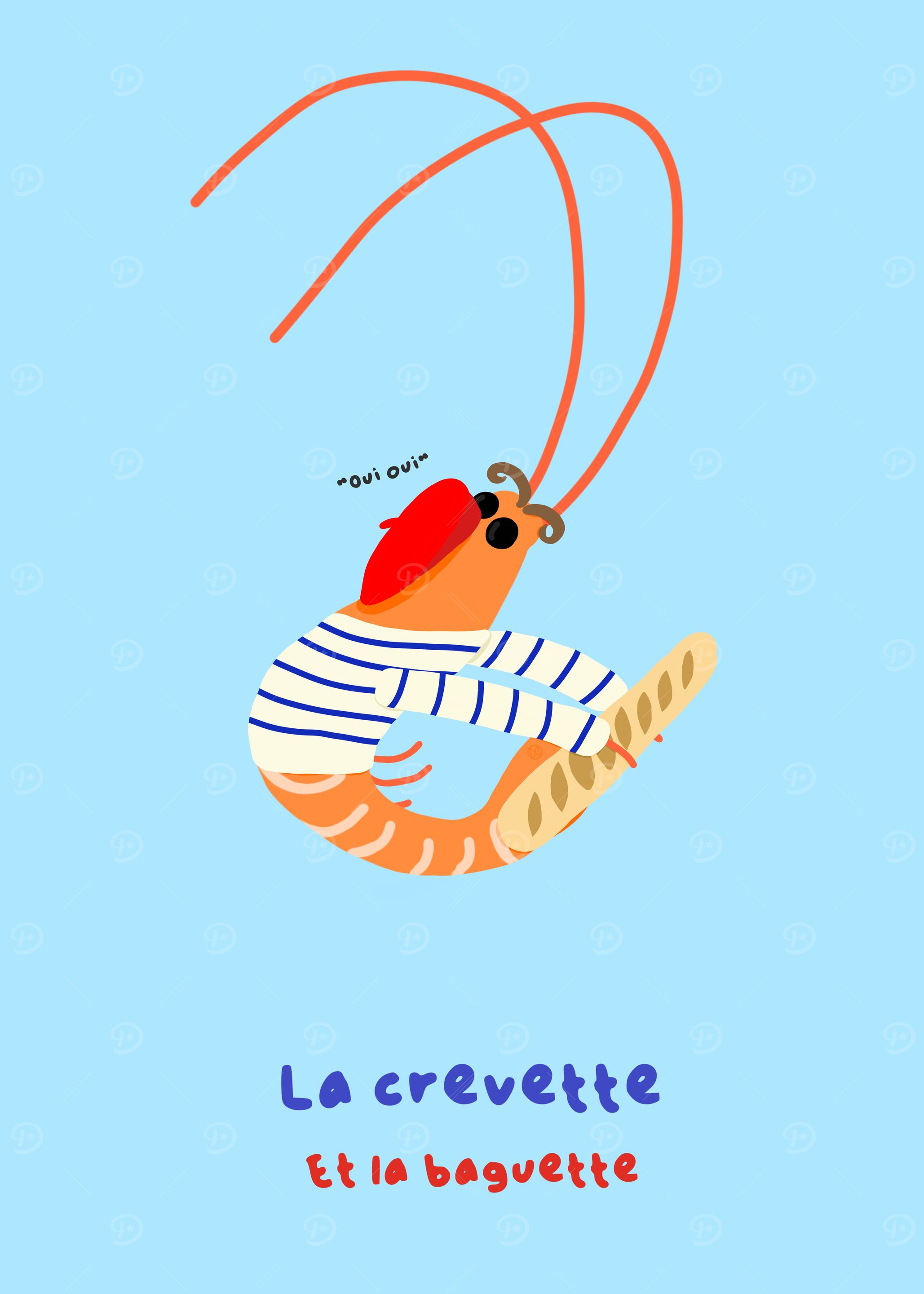 French Shrimp with Baguette Illustration
