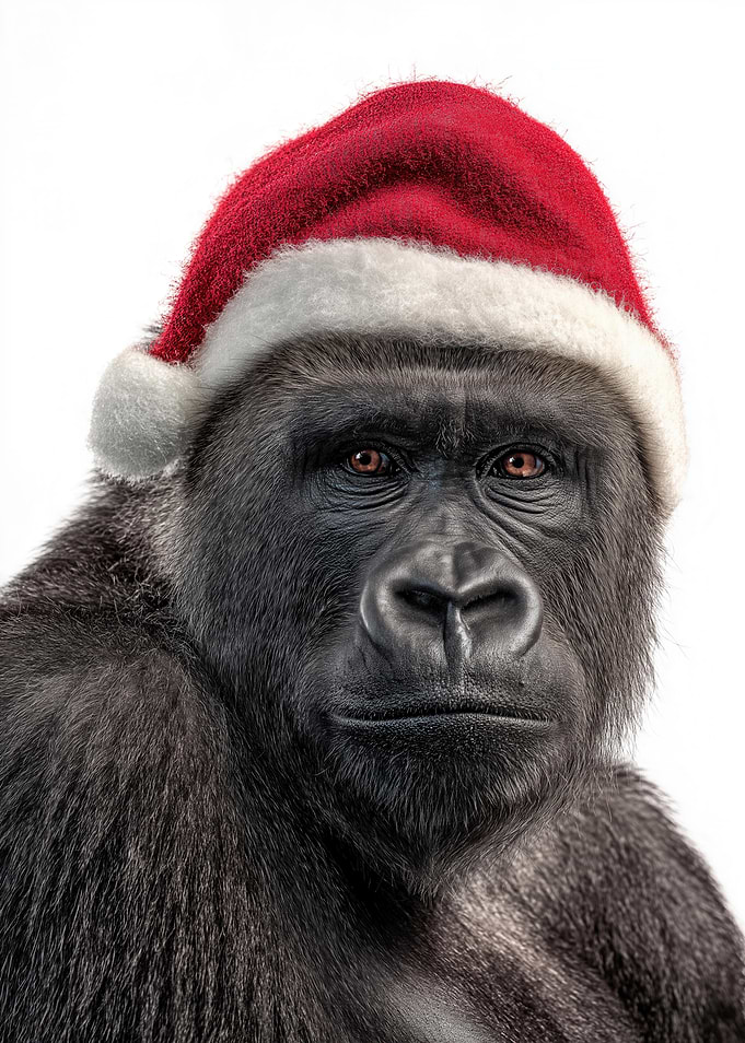 Christmas Gorilla Wearing Santa Hat