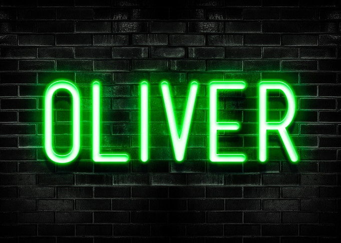 Oliver Neon Sign on Brick Wall