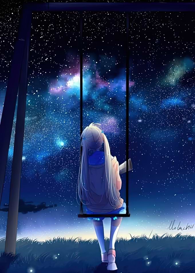 Girl on Swing Under Starry Sky