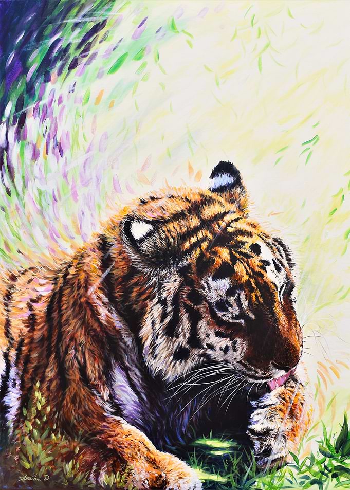 Tiger Licking Its Paw Painting
