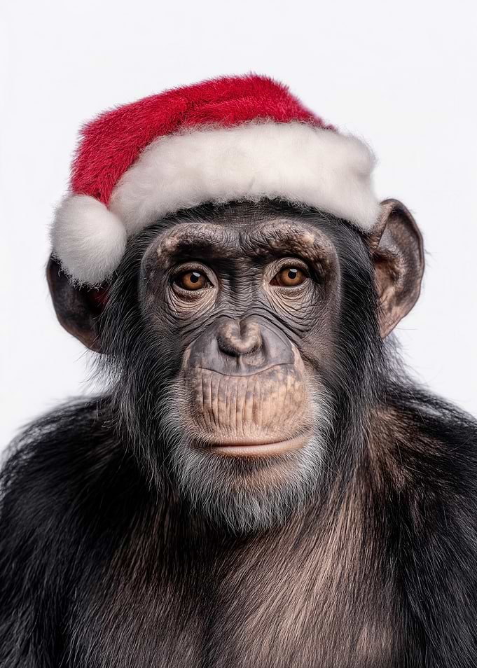 Christmas Chimpanzee wearing a Santa hat