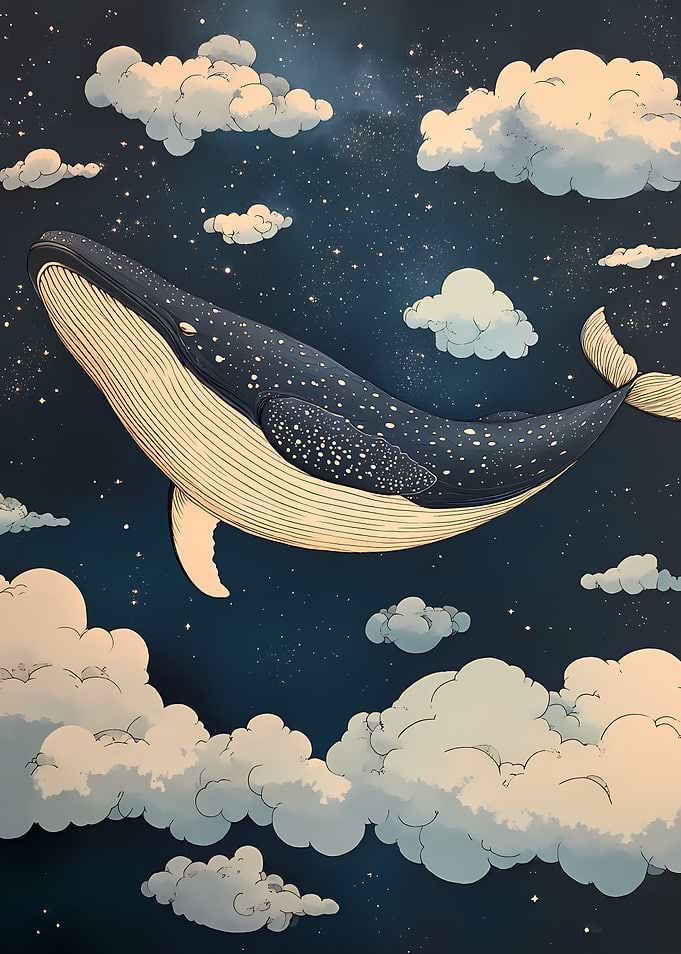 Whale Swimming Among Clouds