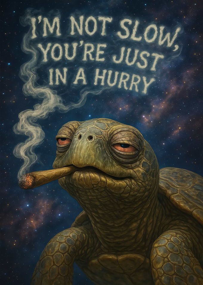 Relaxed Turtle with smoking in Space