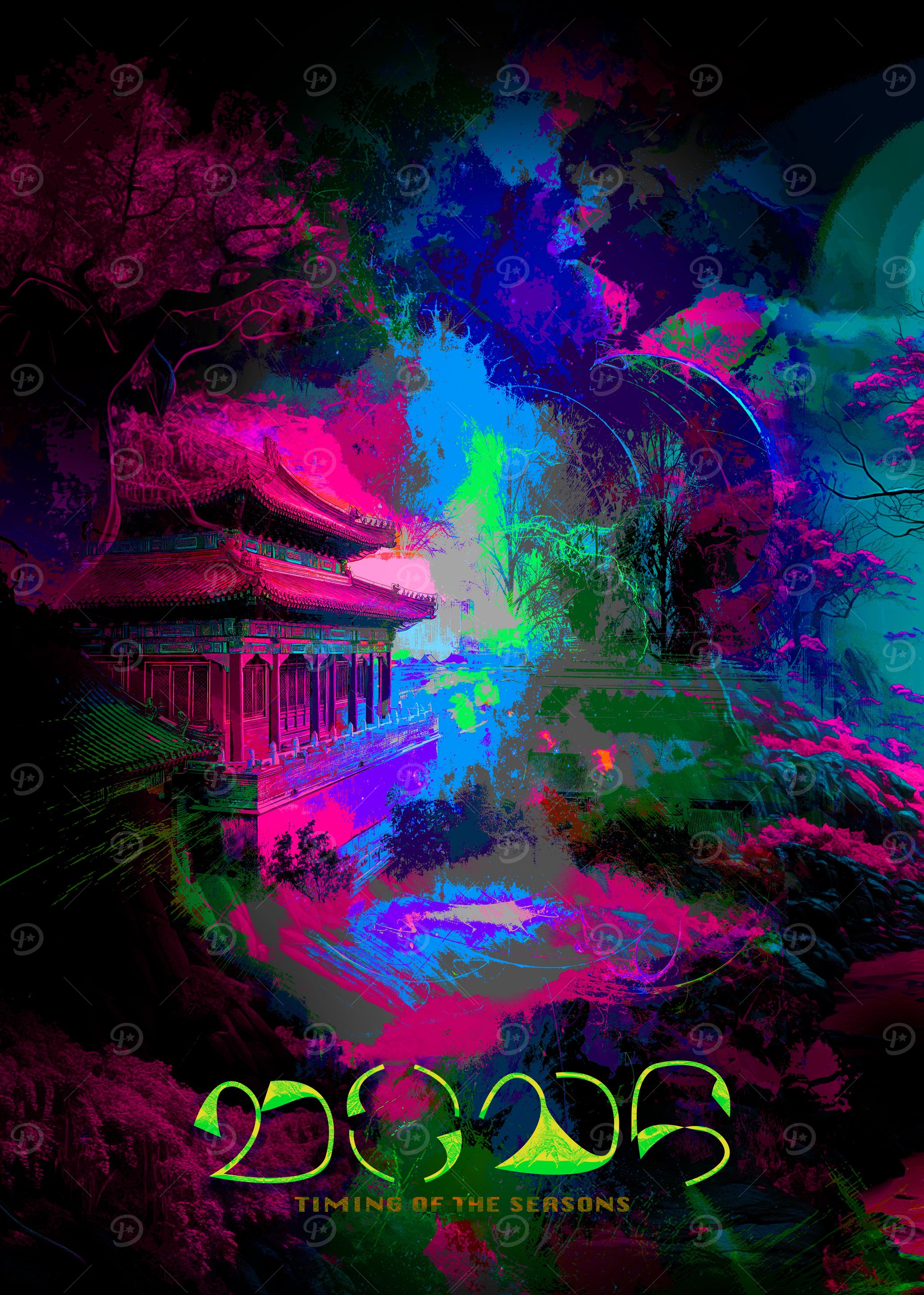 Abstract Asian Landscape with Temple