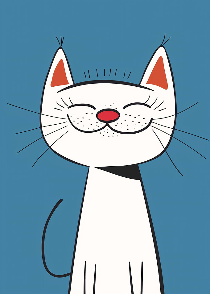 Smiling White Cat Illustration