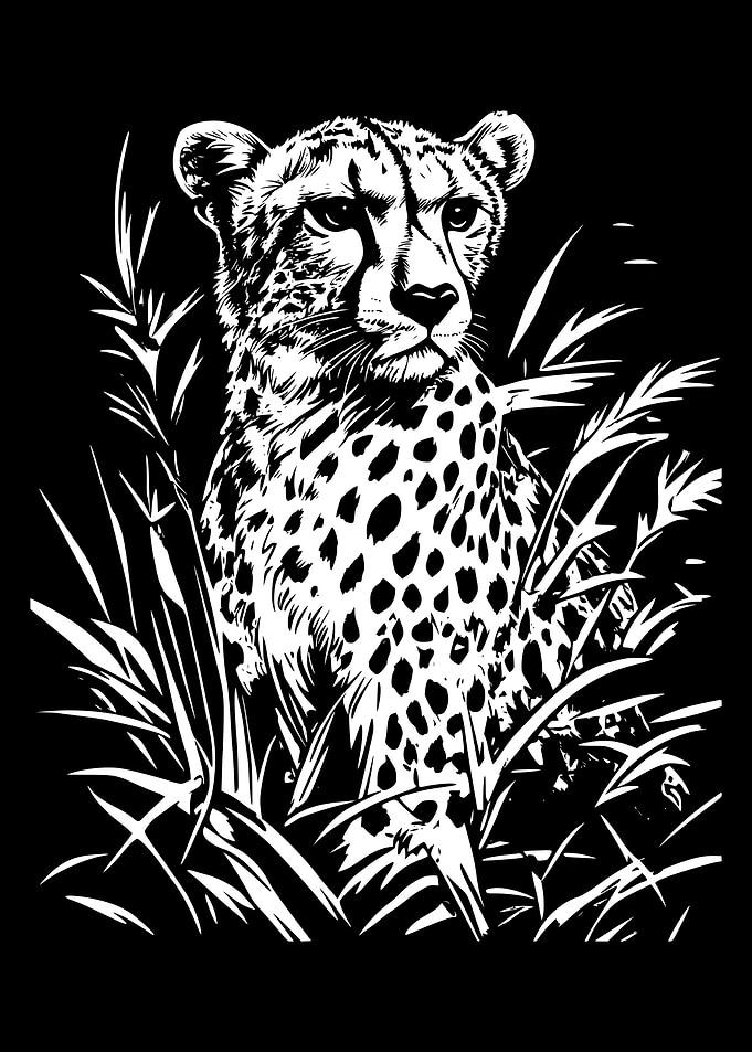 Cheetah in Grass Black and White