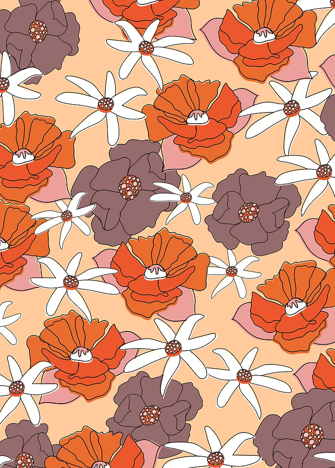 Retro Floral Pattern in Orange and Brown