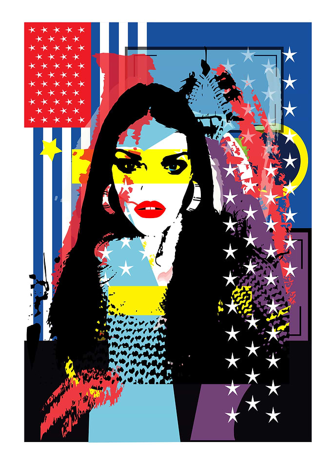 Pop Art Woman with American Flag
