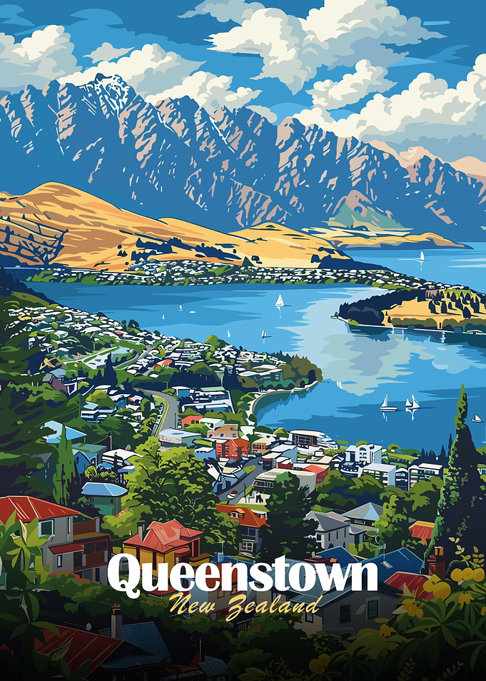 Queenstown New Zealand Travel Poster