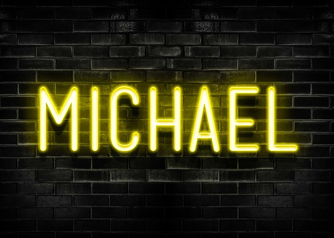 Michael Neon Sign on Brick Wall