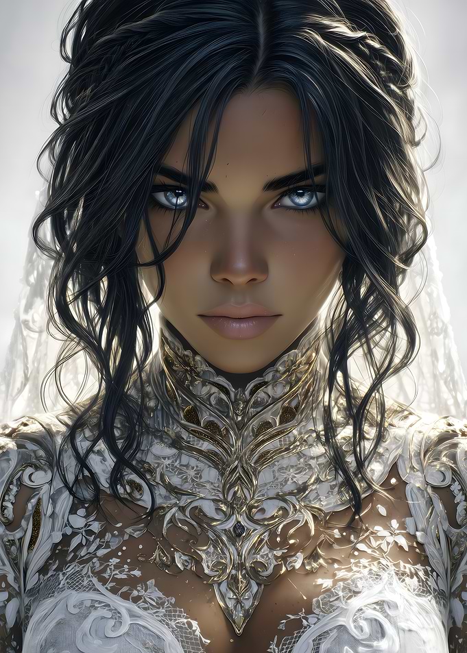 Elegant Woman in White and Gold Dress