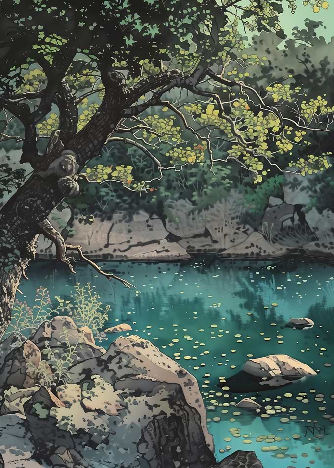Tranquil Lakeside Scene with Tree