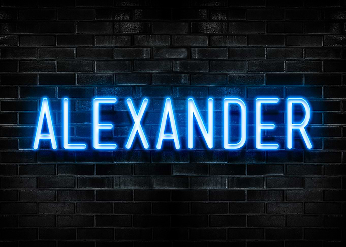 Alexander Neon Sign on Brick Wall