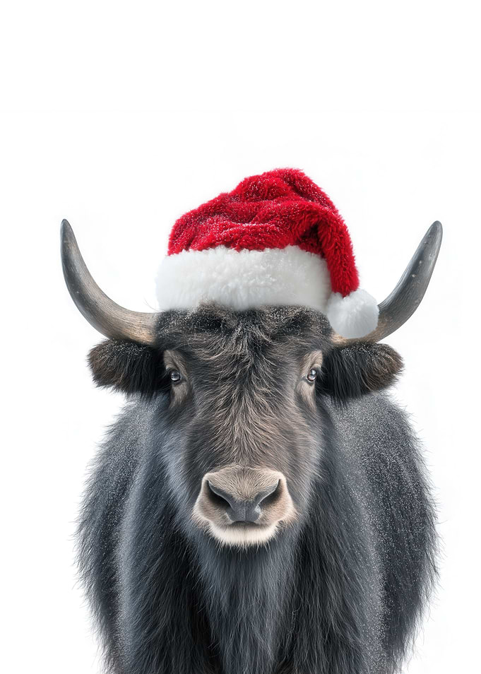 Festive Christmas Yak with Santa Hat