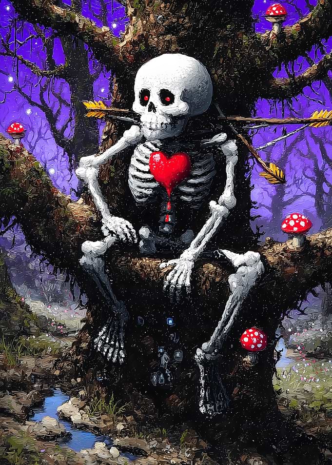 Skeleton with Heart in Enchanted Forest