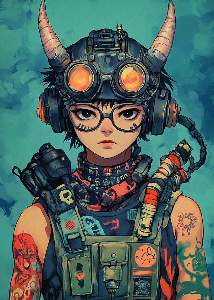 Cyberpunk Girl with Horned Helmet