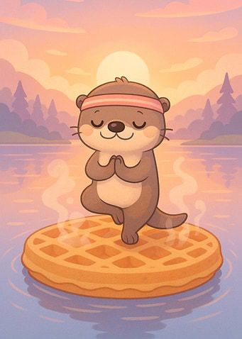 Otter Doing Yoga on Waffle