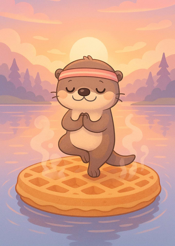 Otter Doing Yoga on Waffle