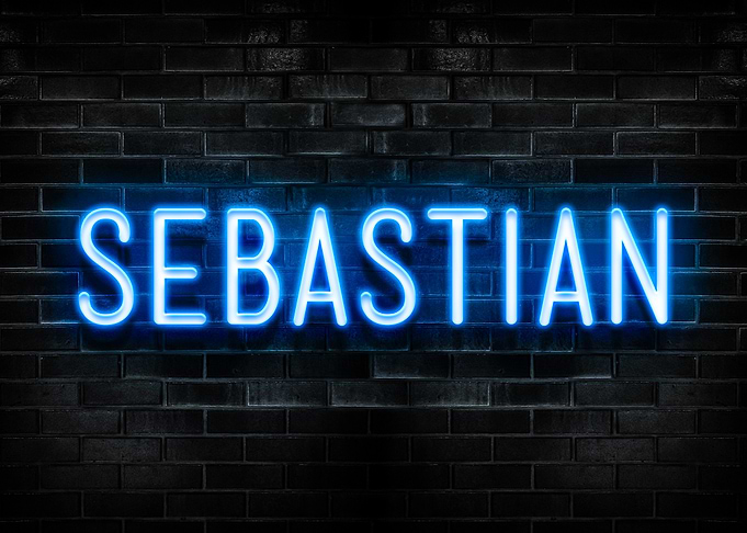 Sebastian Neon Sign on Brick Wall