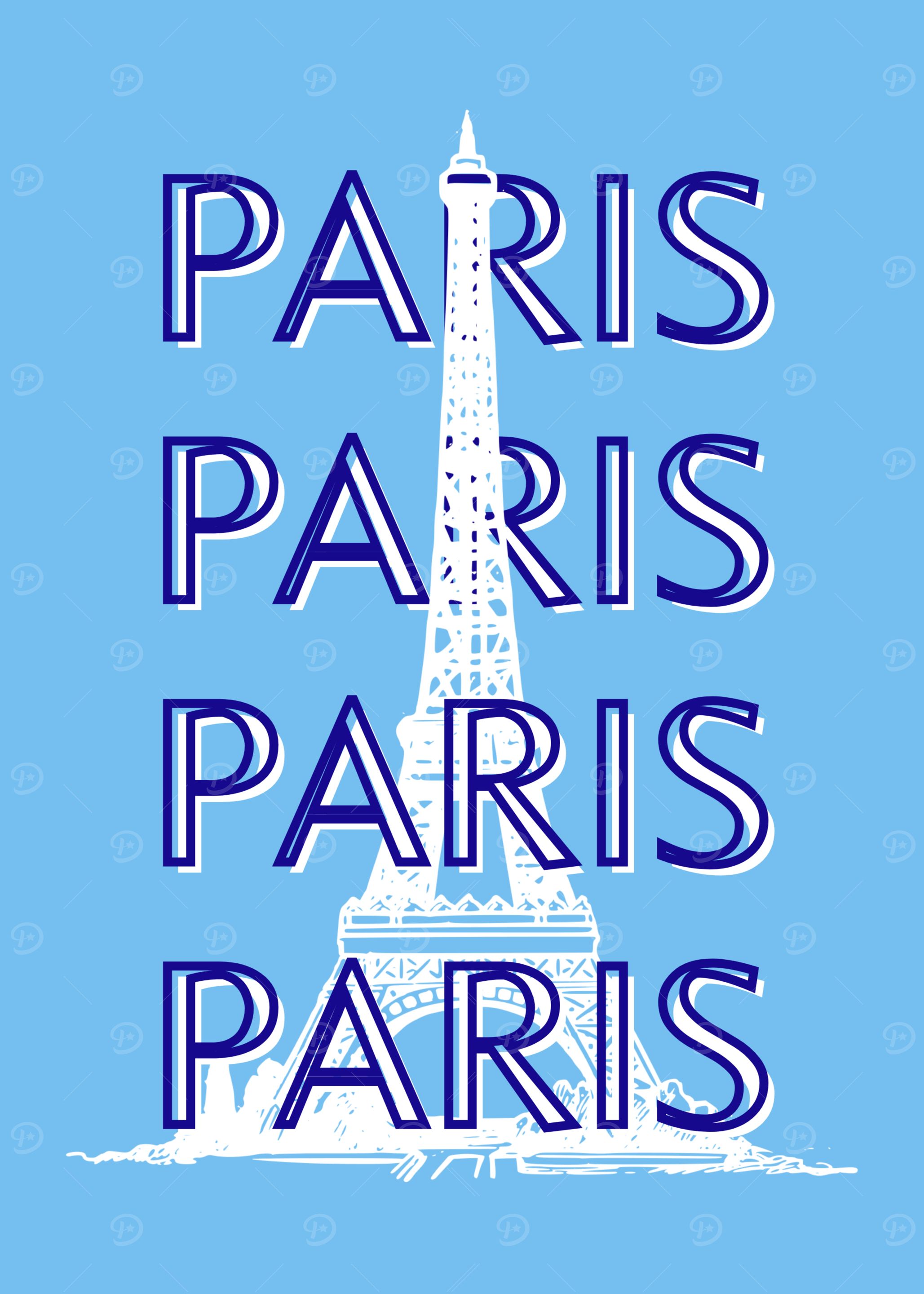 Paris Eiffel Tower Blue Typography