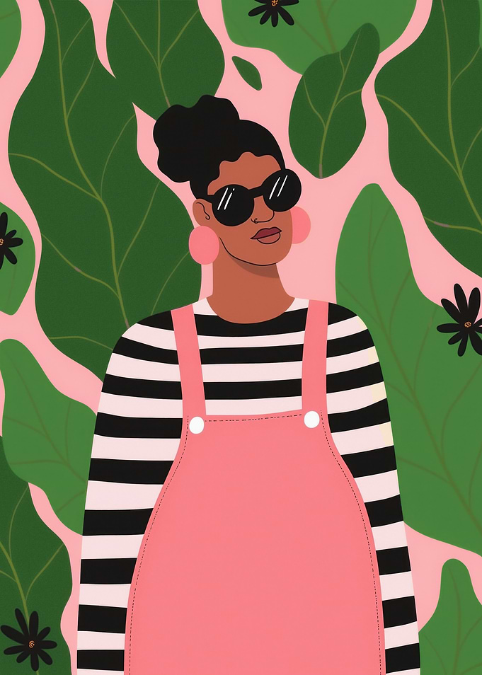 Stylish Woman in Pink Overalls Illustration
