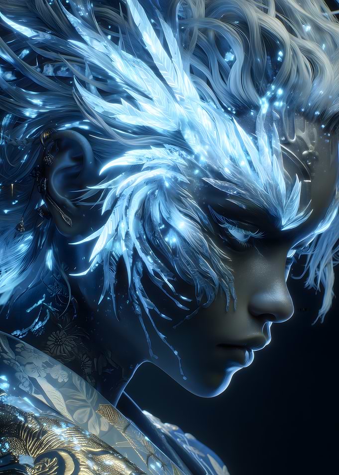 Ethereal Blue Feathered Portrait
