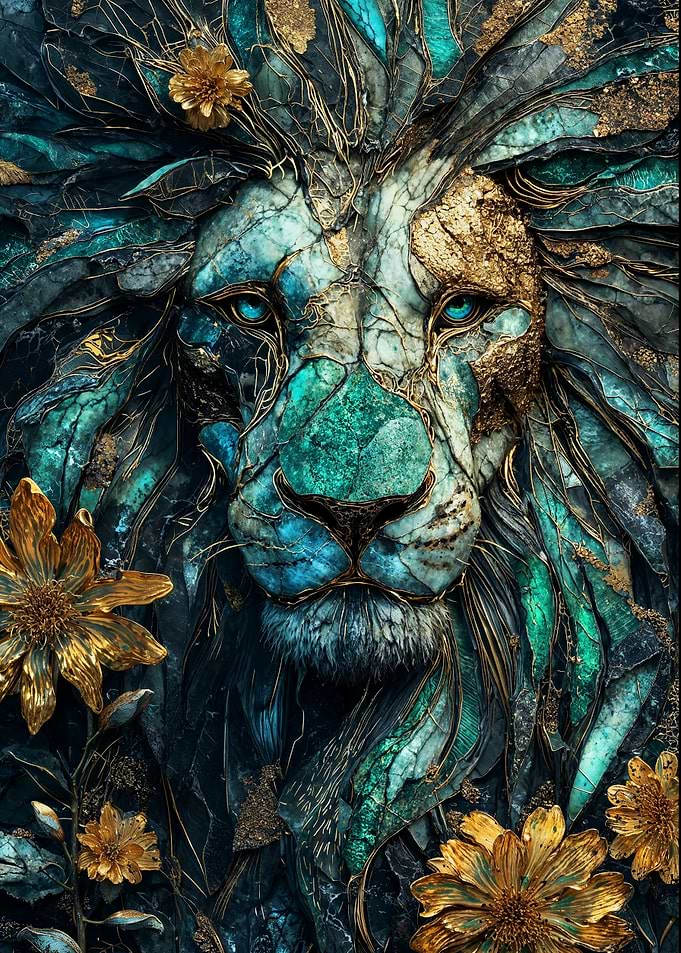 Majestic Lion Kintsugi Art