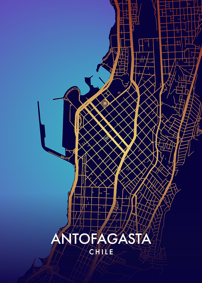 Antofagasta, Chile City Map Art