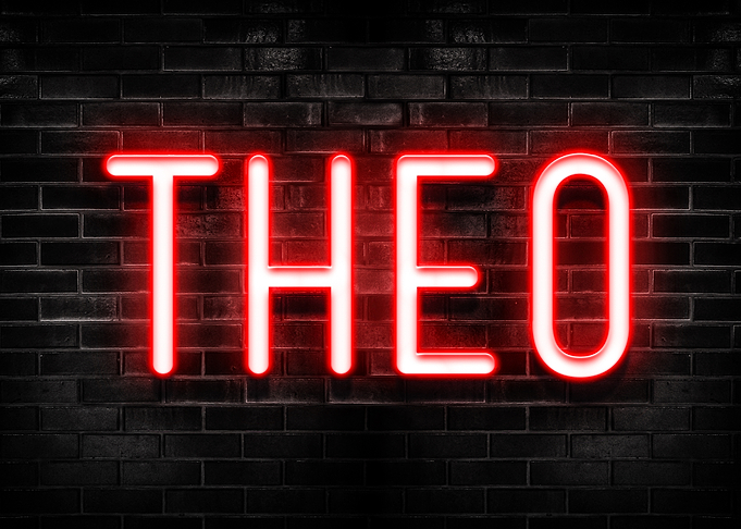 THEO Neon Sign on Brick Wall
